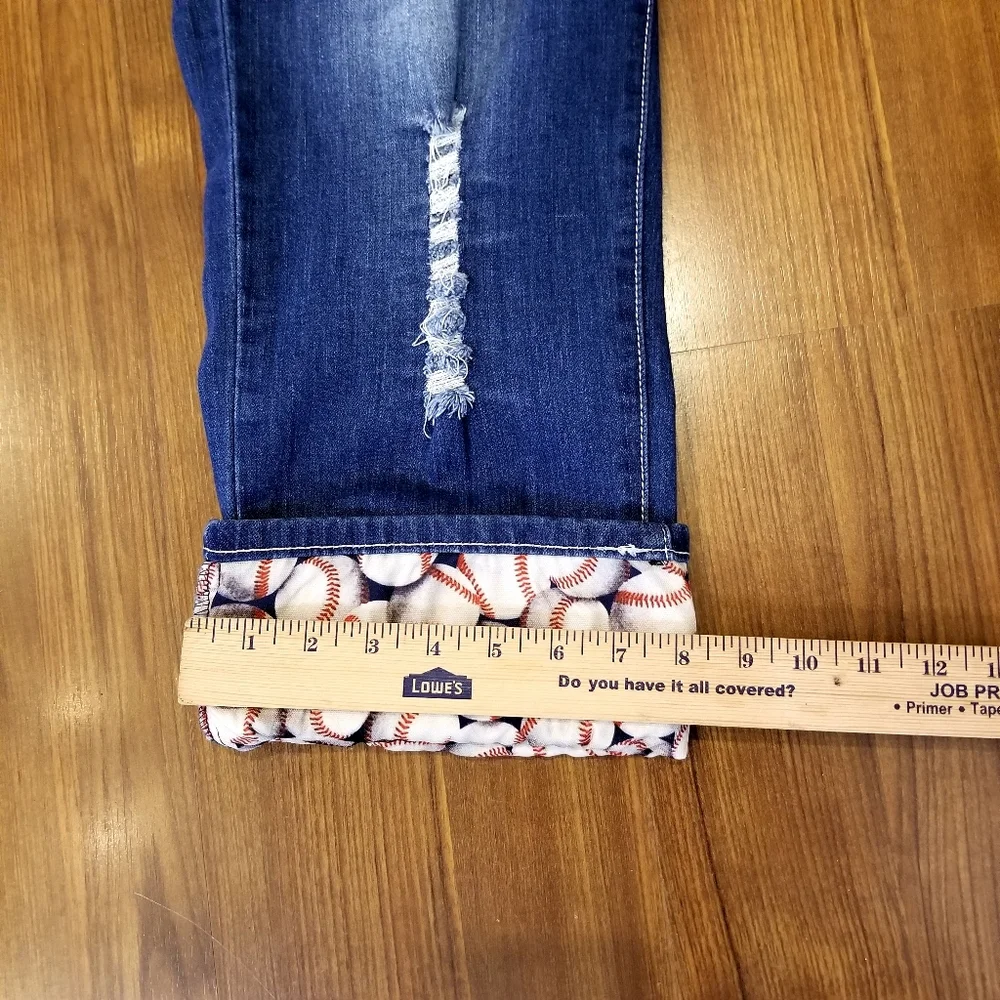 L&B Lucky and Blessed Jeans Women's 20 Baseball Patches Hem Denim Distressed - Picture 6 of 9